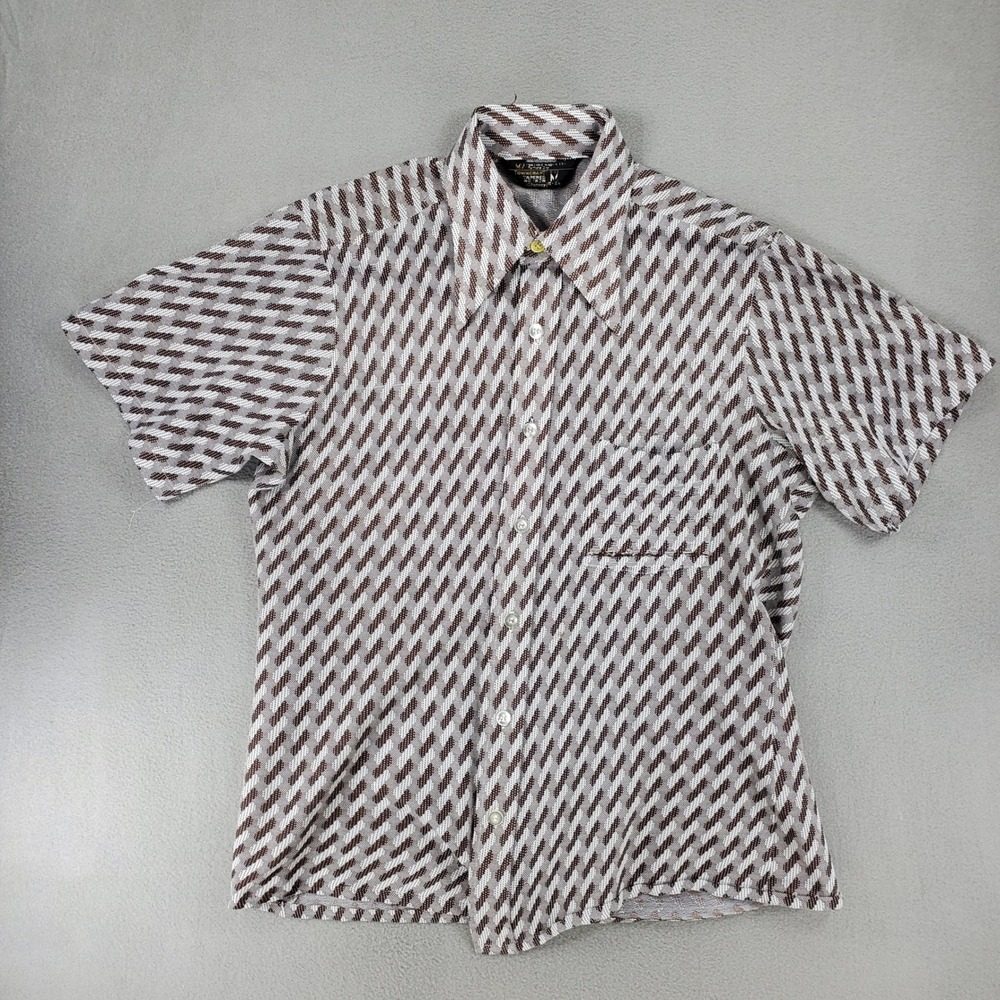 Towncraft Button Down Shirt Men M Brown Vintage 70s Geometric Disco Tapered